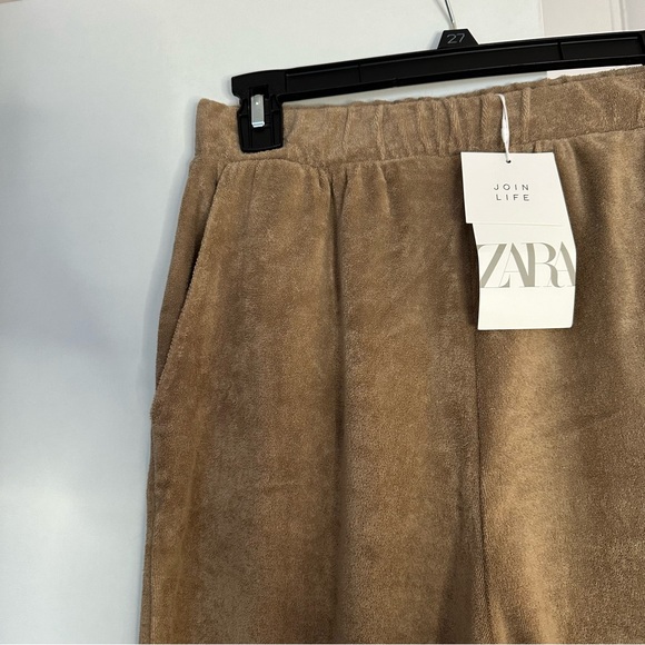 Zara Terry Cloth Joggers New with Tag Brown/Tan Size S - Picture 3 of 4